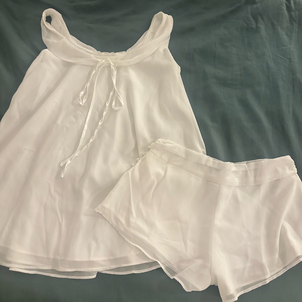 White Sleeveless Top and Shorts Set